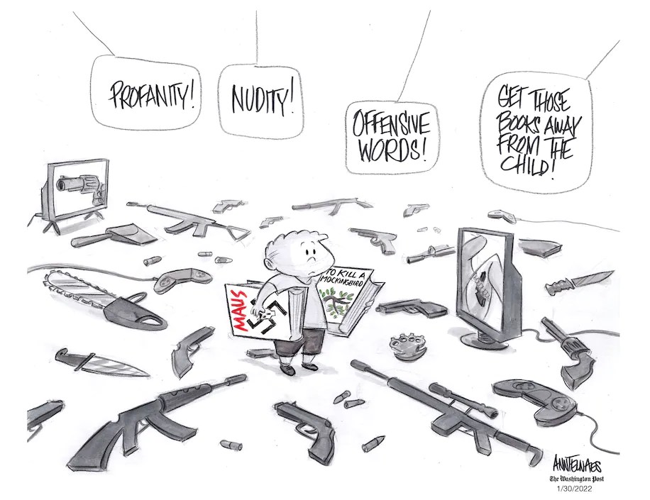 hitting kids with guns, nudity, violence