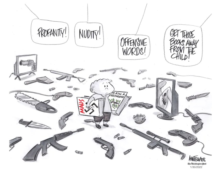 hitting kids with guns, nudity, violence