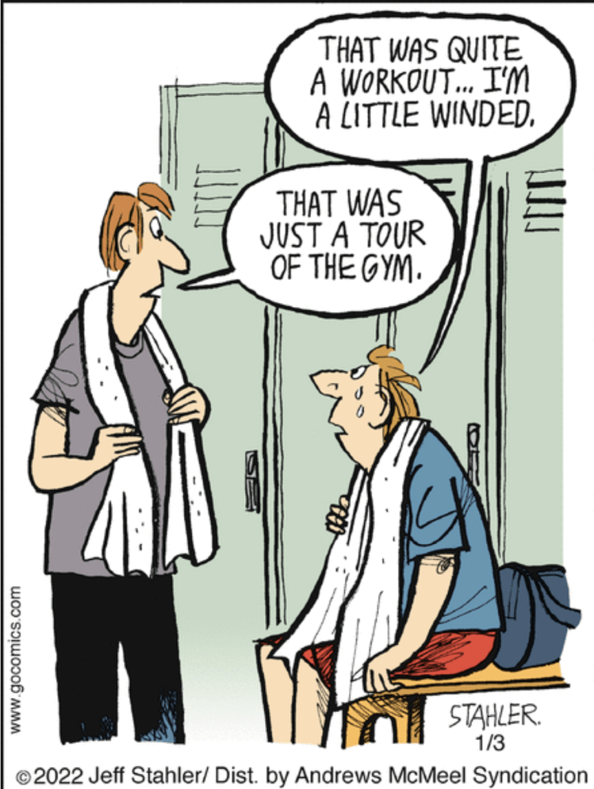 tour gym winded worn out