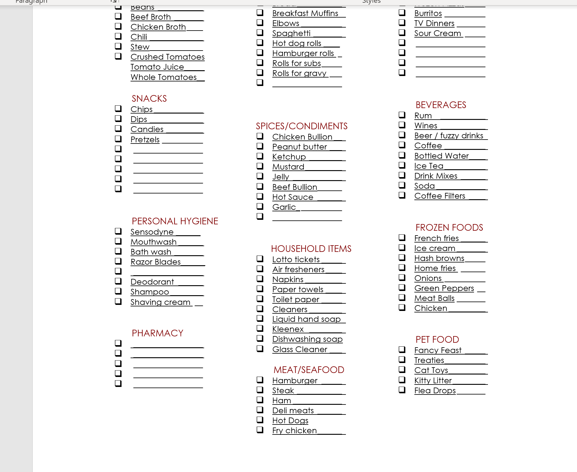 Grocery list screen shot 2