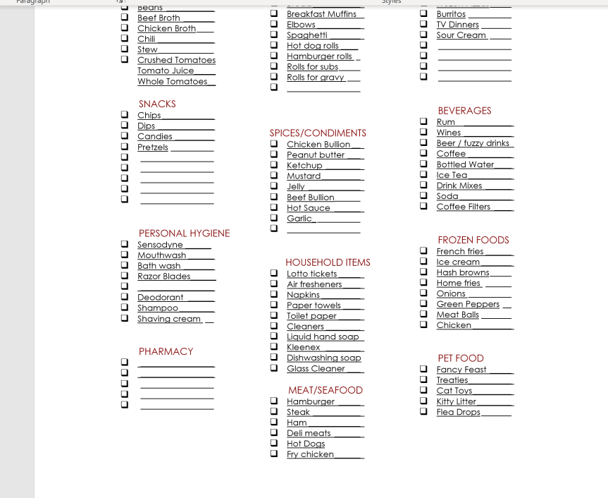 Grocery list screen shot 2