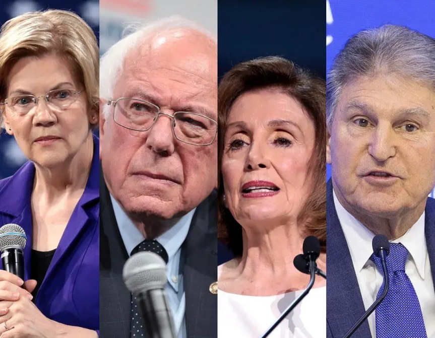 Sen. Elizabeth Warren, Sen. Bernie Sanders, and Former Speaker of the House Nancy Pelosi, Sen. Joe Manchin